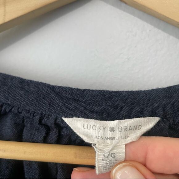 Lucky Brand navy peasant bohemian embroidered top size large - Picture 7 of 8